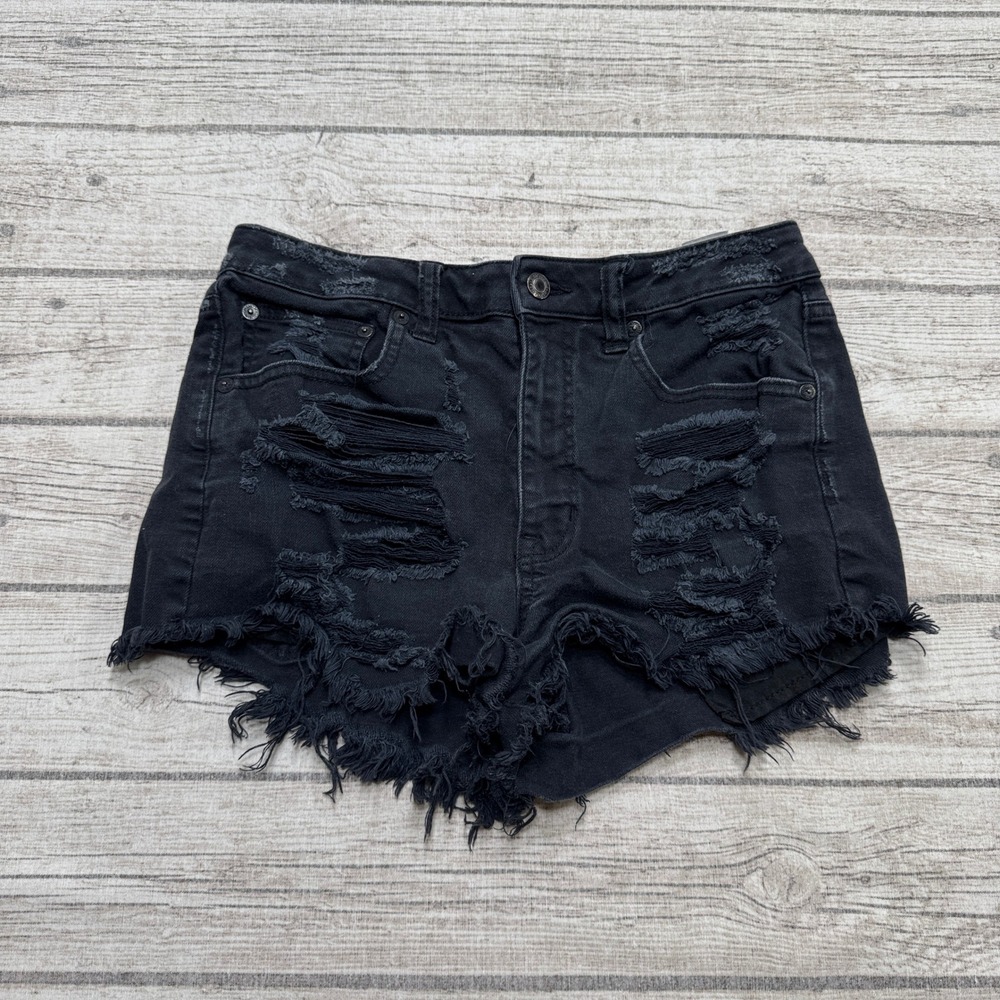 American Eagle Shorts Women's 6 Black Denim High Rise Cut Off Distressed Summer
